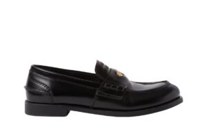 Brushed leather penny loafers Black