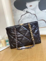 chanel 19 shopping bag shiny lambskin as3660 gold tone silver tone ruthenium finish metal dark brown 002 luxibags.ru .jpg