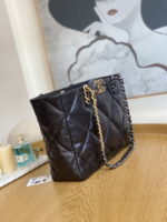 chanel 19 shopping bag shiny lambskin as3660 gold tone silver tone ruthenium finish metal dark brown 004 luxibags.ru .jpg