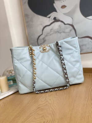 chanel 19 shopping bag shiny lambskin as3660 gold tone silver tone ruthenium finish metal light blue 001 luxibags.ru .jpg