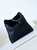 chanel 22 as3260 small handbag black calfskin wiht black wool gold 003 luxibags.ru .jpg