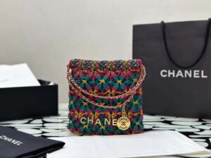 chanel 22 as3980 mini handbag calfskin knotted lace and gold tone metal dark green pink 010 luxibags.ru .jpg