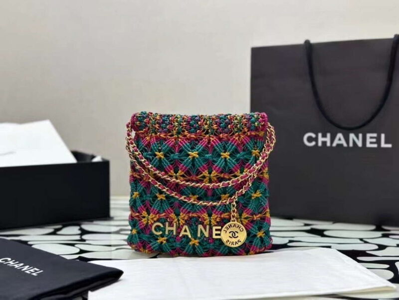 chanel 22 as3980 mini handbag calfskin knotted lace and gold tone metal dark green pink 010 luxibags.ru .jpg