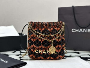 chanel 22 as3980 mini handbag calfskin knotted lace and gold tone metal orange black 001 luxibags.ru .jpg