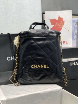 chanel 22 backpack as3859 shiny black calfskin with gold 001 luxibags.ru .jpg
