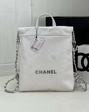 chanel 22 backpack as3859 shiny white calfskin with silver 001 luxibags.ru .jpg
