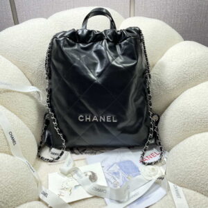 chanel 22 backpack shiny calfskin as3313 black with black logo 001 luxibags.ru .jpg