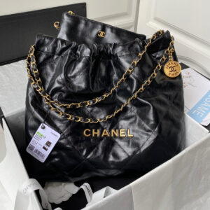 chanel 22 handbag as3261 shiny calfskin gold tone metal black logo gold 01 luxibags.ru .jpg