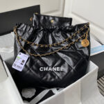chanel 22 handbag as3261 shiny calfskin gold tone metal black logo white 01 luxibags.ru .jpg