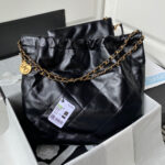 chanel 22 handbag as3261 shiny calfskin gold tone metal black logo white 02 luxibags.ru .jpg