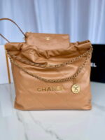 chanel 22 handbag as3261 shiny calfskin gold tone metal camel 03 luxibags.ru .jpg