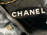 chanel 22 handbag as3262 shiny calfskin lacquered metal black logo white 03 luxibags.ru .jpg