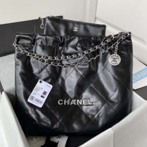 chanel 22 handbag shiny calfskin gold as3261 black with silver logo 001 luxibags.ru .jpg