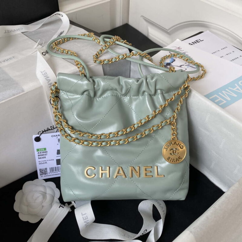 chanel 22 mini handbag as3980 shiny calfskin gold tone metal chanel 22 as3980 mini handbag shiny calfskin silver tone metal green gray 001 luxibags.ru .jpg