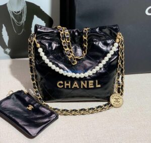 chanel 22 mini handbag shiny calfskin as3260 pearl chain black with gold 001 luxibags.ru .jpg
