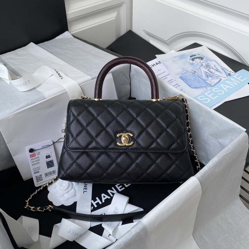 chanel 23p medium flap bag with brown top handle bag a92990 black 010 luxibags.ru .jpg