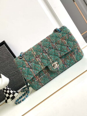 chanel a01112 flap classic handbag tweed silver tone metal green 001 luxibags.ru .jpg