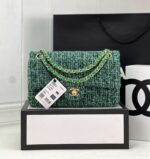 chanel a01112 flap classic handbag woolen gold tone metal green 001 luxibags.ru .jpg
