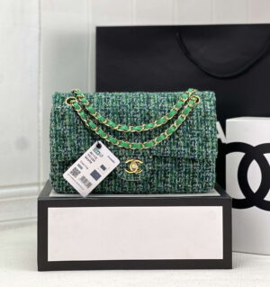 chanel a01112 flap classic handbag woolen gold tone metal green 001 luxibags.ru .jpg