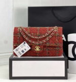 chanel a01112 flap classic handbag woolen gold tone metal red 001 luxibags.ru .jpg
