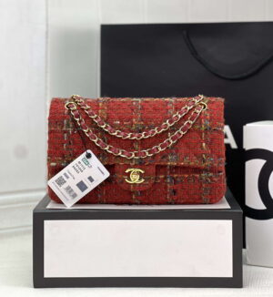 chanel a01112 flap classic handbag woolen gold tone metal red 001 luxibags.ru .jpg
