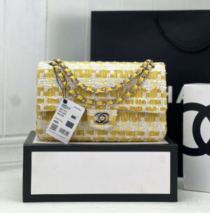 chanel a01112 flap classic handbag woolen gold tone metal yellow 001 luxibags.ru .jpg