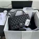 chanel a01112 flap handbag classic bag grained shiny calfskin black silver 010 luxibags.ru .jpg