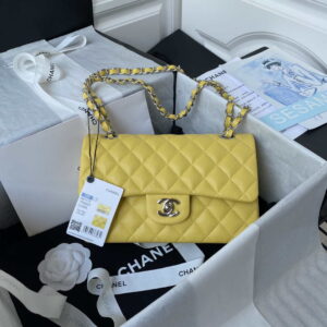 chanel a01113 flap handbag classic bag grained shiny calfskin yellow silver 001 luxibags.ru .jpg