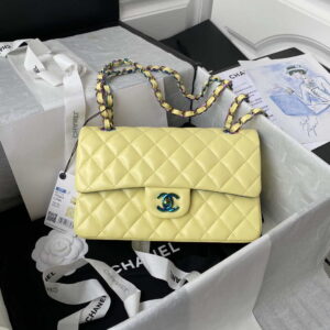 chanel a01113 flap handbag classic bag yellow lambskin with blue hardware 001 luxibags.ru .jpg