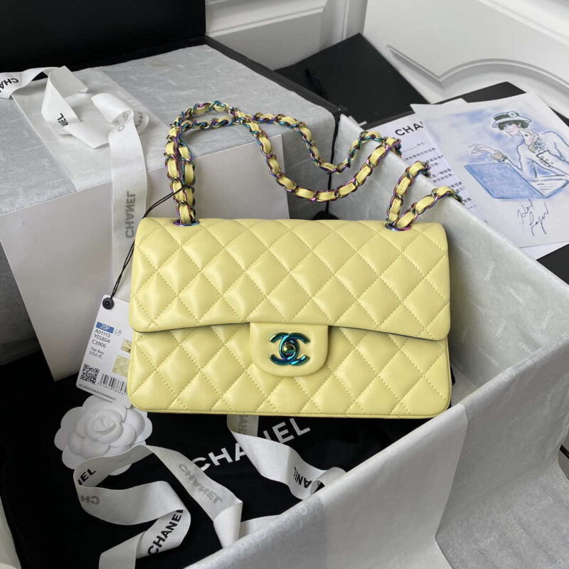 chanel a01113 flap handbag classic bag yellow lambskin with blue hardware 001 luxibags.ru .jpg