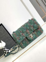 chanel a1116 mini flap classic handbag tweed silver tone metal green 001 luxibags.ru .jpg