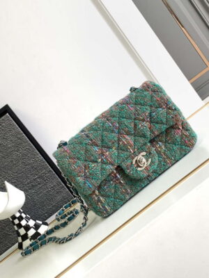 chanel a1116 mini flap classic handbag tweed silver tone metal green 001 luxibags.ru .jpg