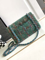 chanel a1116 mini flap classic handbag tweed silver tone metal green 003 luxibags.ru .jpg