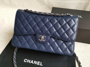 chanel a58600 large classic handbag grained shiny calfskin navy blue sliver 001 luxibags.ru .jpg