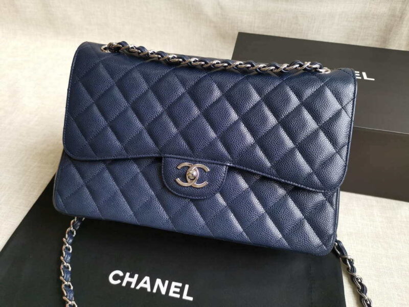 chanel a58600 large classic handbag grained shiny calfskin navy blue sliver 001 luxibags.ru .jpg