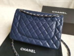 chanel a58600 large classic handbag grained shiny calfskin navy blue sliver 007 luxibags.ru .jpg