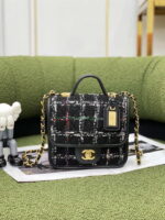 chanel as3652 small flap bag with top handle cotton wool tweed gold tone metal black and white 002 luxibags.ru .jpg