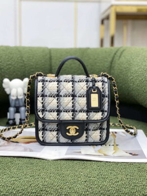 chanel as3652 small flap bag with top handle cotton wool tweed gold tone metal grey and beige 001 luxibags.ru .jpg