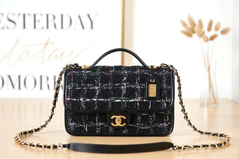 chanel as3653 small flap bag with top handle wool tweed gold tone metal black and white 001 luxibags.ru .jpg