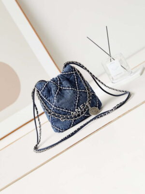chanel as3980 22 mini handbag silver tone metal canvas blue denim 01 luxibags.ru .jpg