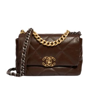 chanel 19 flap bag shiny gold and silver tone brown 20cm eoevy.jpg