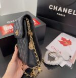 chanel phone holder with chain graind gold black 17cm byrea.jpg