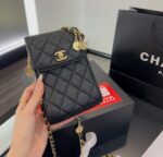 chanel phone holder with chain graind gold black 17cm drjqx.jpg