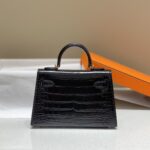 hermes mini kelly crocodile gold toned hardware black 19cm oxydu.jpg