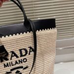 prada crochet and leather tote bag tan and black 33cm 1bg499 2m2q f0i55 v goo gjhnl.jpg