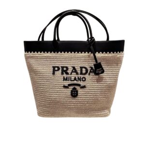 prada crochet and leather tote bag tan and black 33cm 1bg499 2m2q f0i55 v goo xfthi.jpg