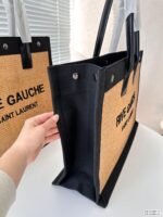 saint laurent rive gauche large tote bag in glazed leather black and beige 48cm ahvch.jpg