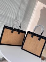 saint laurent rive gauche large tote bag in glazed leather black and beige 48cm xkb3d.jpg