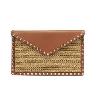 valentino garavani rockstud raffia clutch bag in brown 28cm xmw2v.jpg