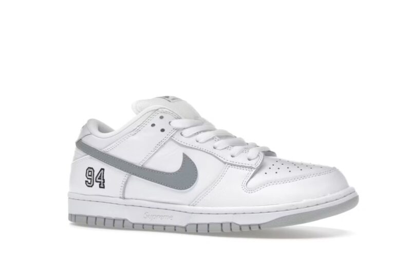SB Dunk Low Supreme 94 White Metallic Silver